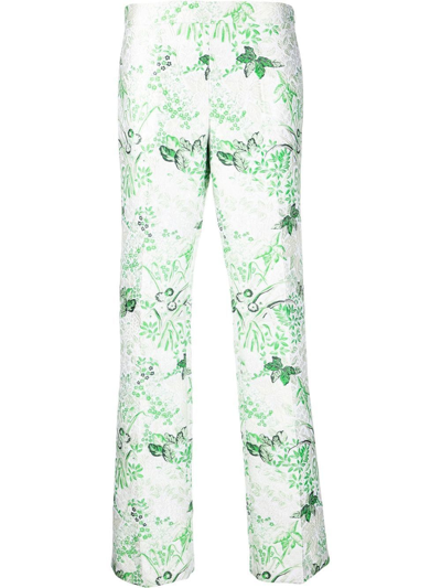 Giambattista Valli Leaf-jacquard Straight Trousers In White