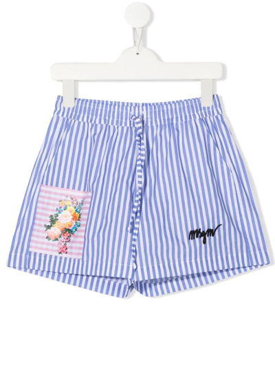 Msgm Kids' Striped Track Shorts In Blue