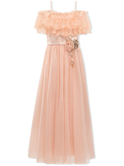 Tulleen Kids' Naramore Sash Gown In Pink