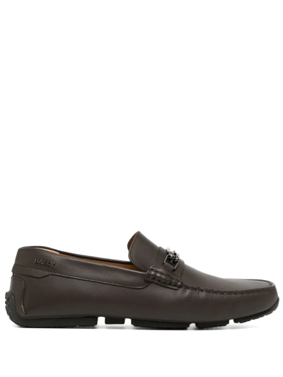 Bally Logo-plaque Round-toe Loafers In Brown