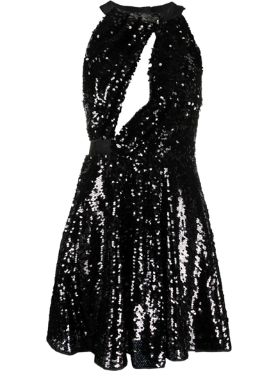Pinko Womans Black Sequins Dress With Cut Out Details