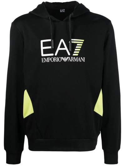Ea7 Logo-print Rib-trimmed Hoodie In Black