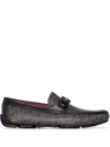 Ferragamo Parigi 19 Printed Suede Loafers In Grey