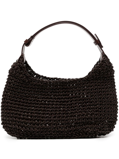 Low Classic Interwoven Leather Clutch Bag In Brown