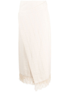 JIL SANDER FRINGED WRAP-EFFECT MIDI SKIRT