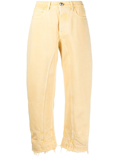 Jil Sander Raw-edge Curved-seam Jeans In Yellow