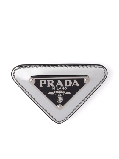 Prada Brushed Leather Brooch In Silver | ModeSens