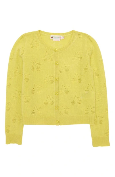 Bonpoint Kids' Thindra Cherry Pointelle Cashmere Cardigan In Yellow