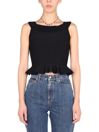 Alexander Mcqueen Knit Ruffles Top In Black