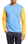 Comme Des Garçons Play Colorblock Long Sleeve Cotton T-shirt In Blue