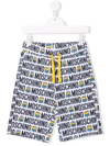MOSCHINO KIDS WHITE BERMUDA WITH ALL-OVER MINIONS AND LOGO PRINT