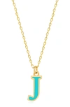 Gabi Rielle Vacay Dreamy Collection 14k Gold Plated Sterling Silver Turquoise French Enamel Initial Necklace In Letter J