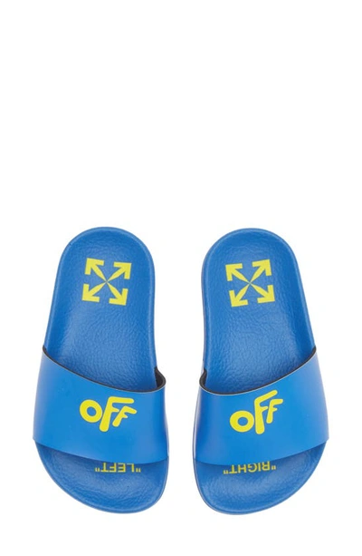 Off-white Kids' Logo Pool Slide In Blue/ Yellow