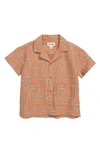 Open Edit Kids' Fun Short Sleeve Organic Cotton Camp Shirt In Tan Wavy Signals