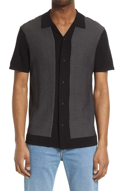 Rag & Bone Harvey Cotton-blend Knit Short-sleeved Shirt In Black