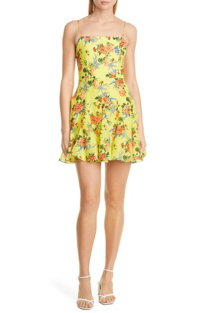 Alice And Olivia Ginny Pleated Floral-print Cotton And Silk-blend Voile Mini Dress In Nocolor