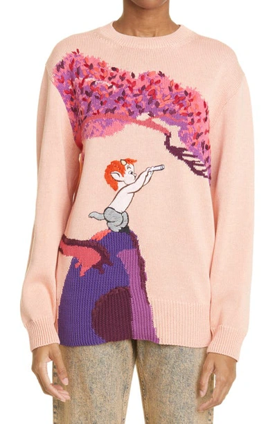 Stella Mccartney X Disney Fantasia Landscape Intarsia Cotton Blend Sweater In Peach