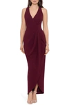 Xscape Tulip Hem Sleeveless Crepe Gown In Bordeaux