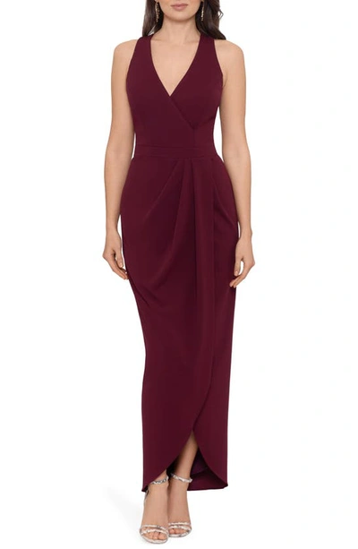 Xscape Tulip Hem Sleeveless Crepe Gown In Bordeaux