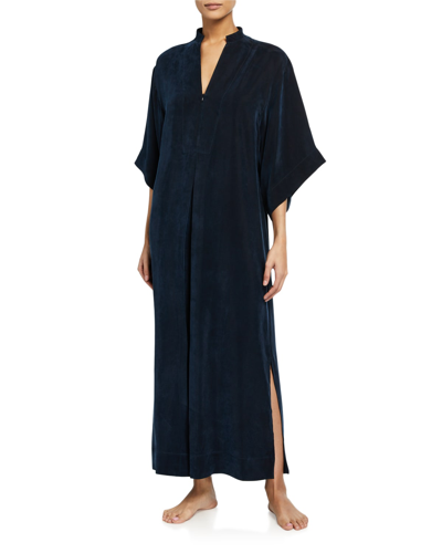 Ocean + Main Mandarin-collar Zip-front Caftan In Black