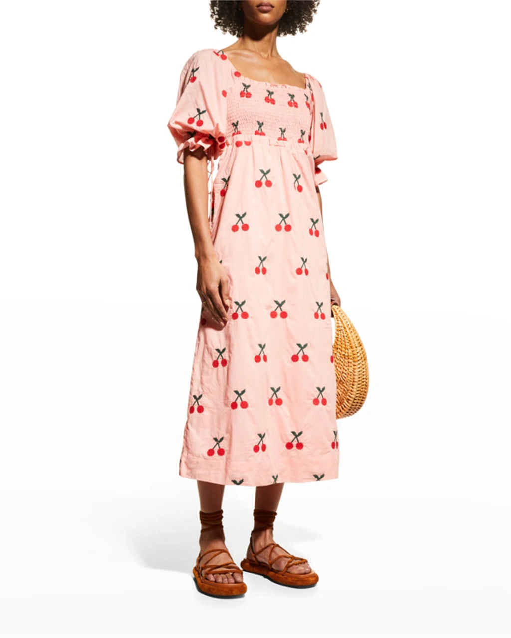 light pink cross stitch pineapple embroidered midi dress Pink Floral Embroidered Midi Dress - All Dresses