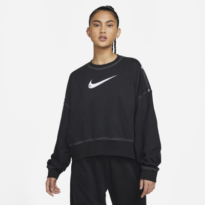 Nike Women's  Sportswear Swoosh Cropped Crew Sweatshirt In Black/ Black/ White