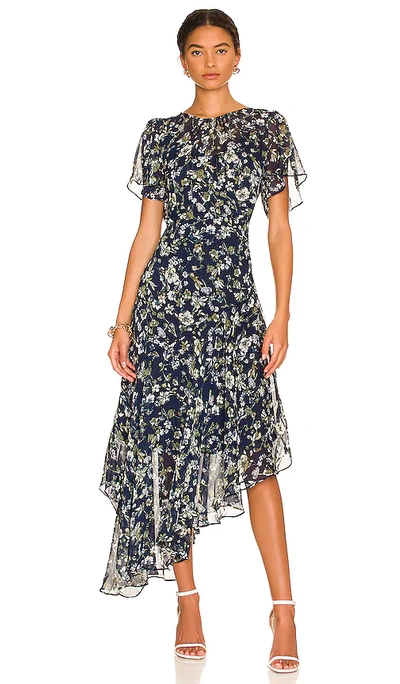 Astr Flutter Sleeve Maxi Dress In Navy