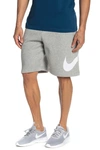 Nike Sportswear Club Wide-leg Logo-print Fleece-back Cotton-blend Jersey Shorts In Dark Grey Heather/white