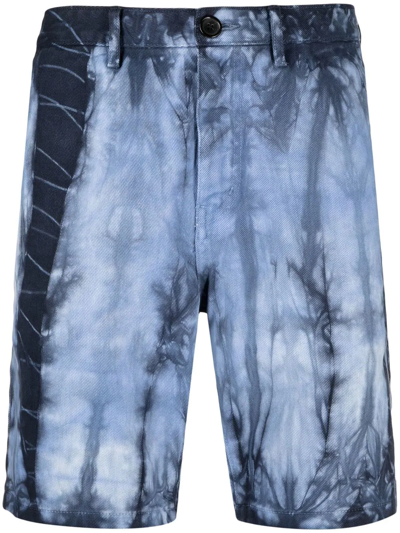 Ps By Paul Smith Tie-dye Cotton Shorts In Blue