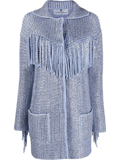 Ermanno Scervino Fringe-detail Single-breasted Coat In Blue
