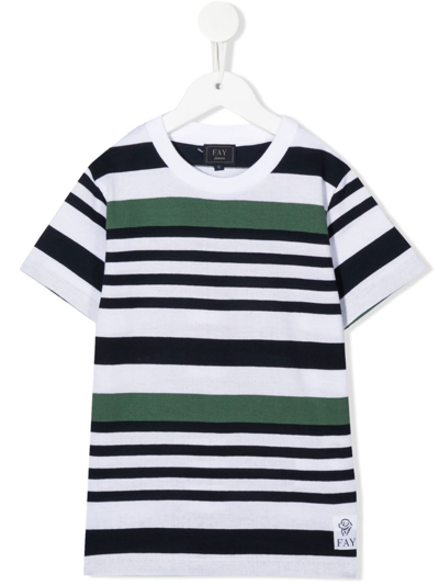 Fay Kids' Stripe-print Cotton T-shirt In Bianco-multicolor