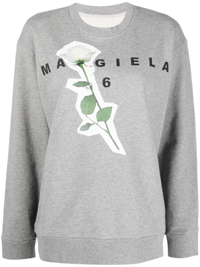 Mm6 Maison Margiela Rose Sweatshirt In Grey