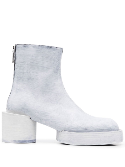 Mm6 Maison Margiela Painted Leather Platform Ankle Boots In White