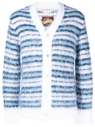 Marni Striped Mohair-blend Cardigan In Light Blue