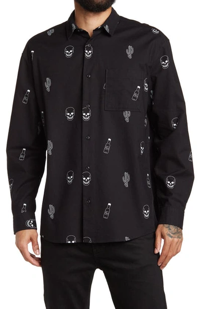 Abound Oversized Skull Print Oxford Shirt In Black Desert Doodle