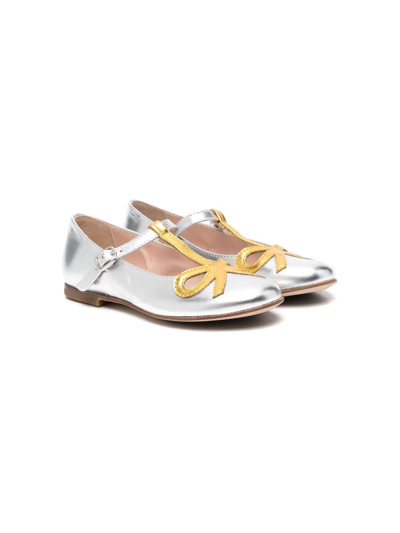 Gallucci Kids' Bow-detail Leather Ballerinas In Silver
