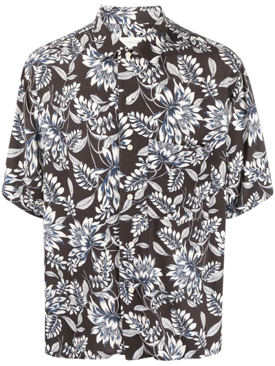 Tintoria Mattei Floral-print Short-sleeved Shirt In Schwarz
