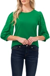 Cece Lace Sleeve Stretch Crepe Blouse In Lush Green