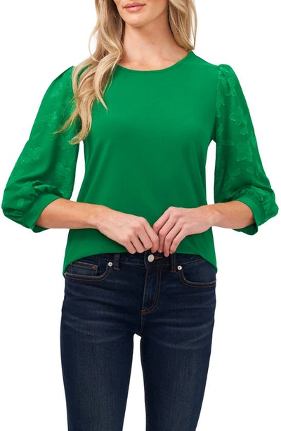 Cece Lace Sleeve Stretch Crepe Blouse In Lush Green