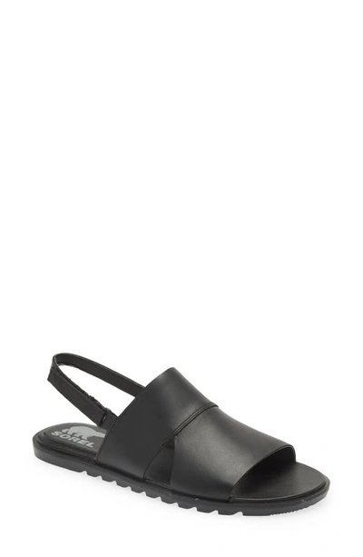 Sorel Women's Ella Ii Slingback Flat Sandals Women's Shoes In Black