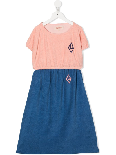 The Animals Observatory Kids' Logo-print Detail Two-tone Dress In Pink