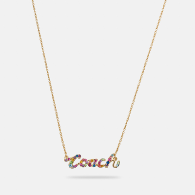 Coach Outlet Signature Script Necklace In Multi