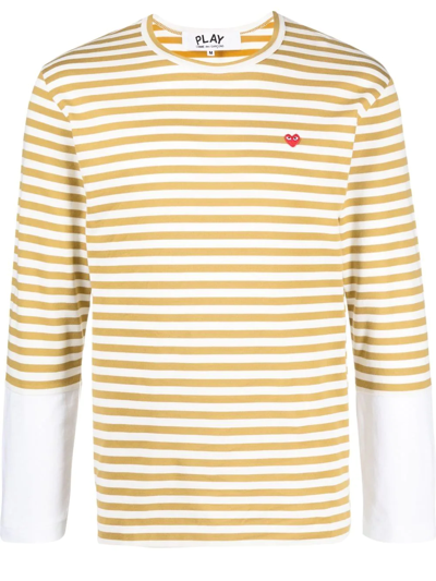 Comme Des Garçons Play Embroidered-logo Detail T-shirt In Yellow