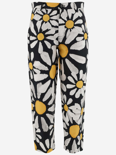 Marni Daisy-print Cropped Trousers In Multi-colored