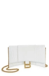 Balenciaga Hourglass Crocodile-effect Chain Wallet In Optic White