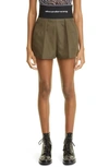 Alexander Wang Logo Jacquard Waist Safari Shorts In Army Green