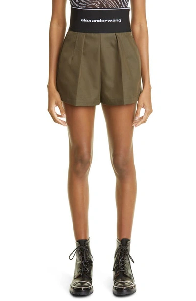 Alexander Wang Logo Jacquard Waist Safari Shorts In Army Green