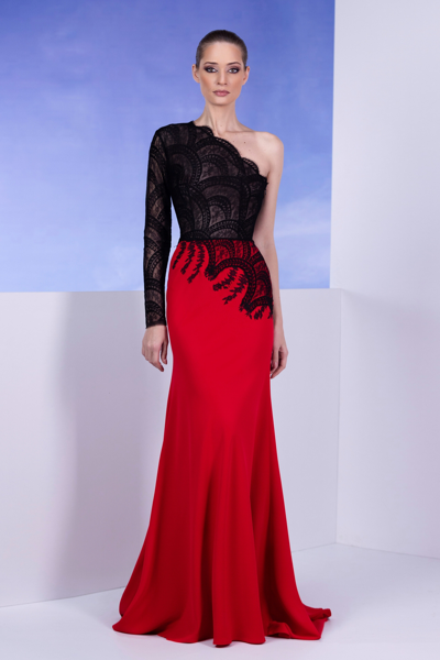 Edward Arsouni One-shoulder Lace Gown