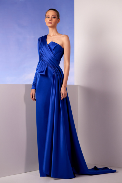 Edward Arsouni One-shoulder Satin Gown