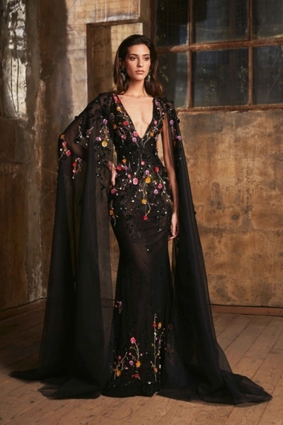 Tony Ward Embroidered Applique Mermaid Gown